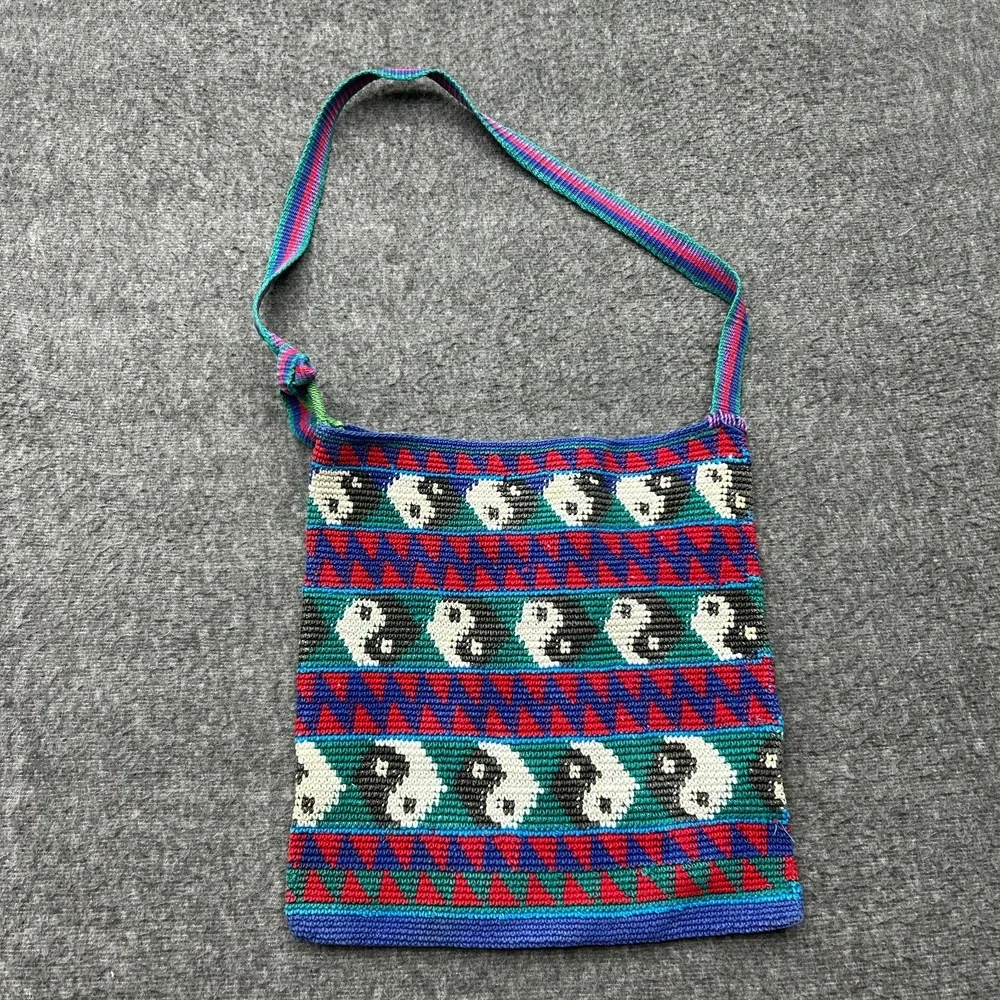Guatemalan Handmade Knit Crochet Bag Purse Vintage y2k 90s Yin Yang